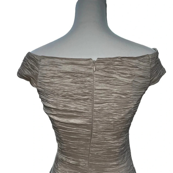 Eliza J (NWT) Textured Beaded Gold Tan Midi Sheath Dress Size 4 - Picture 8 of 14